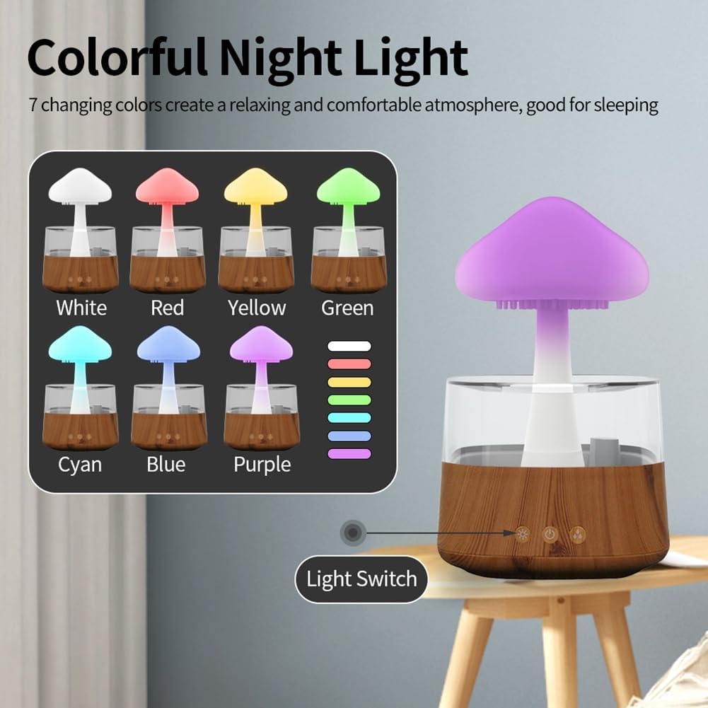 Roarrter Mushroom Air Humidifier Rain Cloud Night Light Smell Distributor Relax Aromatherapy Lamp Sounds Diffuser Remote Control