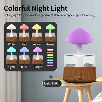 Roarrter Mushroom Air Humidifier Rain Cloud Night Light Smell Distributor Relax Aromatherapy Lamp Sounds Diffuser Remote Control