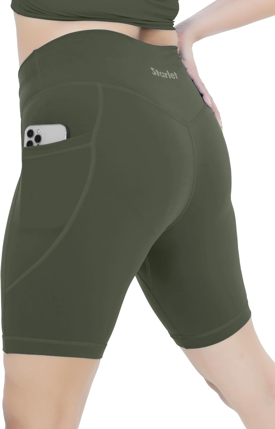 Starforce Apparel Women’s Yoga Shorts Mid Waisted - Tummy Control, Gym Workout, Non See-Through Running Shorts with Side Pockets