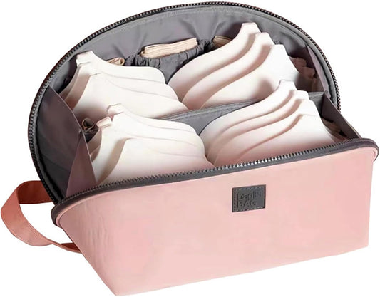 Women's Portable Lingerie & Bra Underwear Storage Bag - Large Travel Essential Packing Bag, Finishing Bag for Clothing Organization, Durable Clothes Storage Box, Travel Inner Bag (Pink)