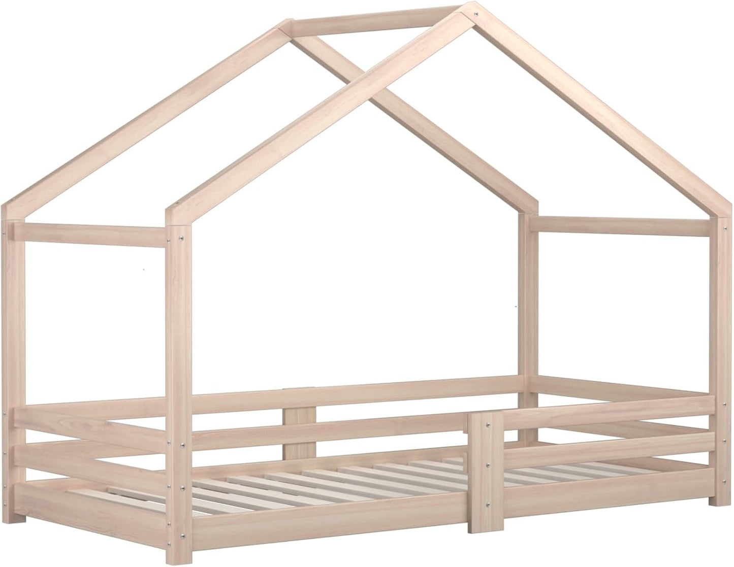 OIKITURE Single Bed Frame Day Beds, Wood Montessori Baby Toddler Kids Toddler Loft Floor Daybed Platform, Wooden Timber Frames Base for Bedroom Room Decor Home Furniture