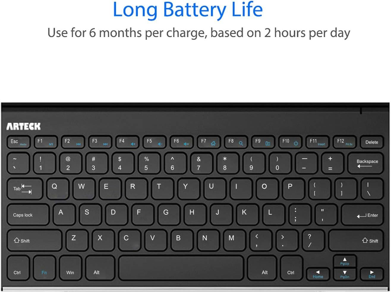 Arteck 2.4G Wireless Keyboard Ultra Compact Slim Full Size Keyboard for Desktop/PC/Laptop and Windows 10/8 / 7 / Vista/XP