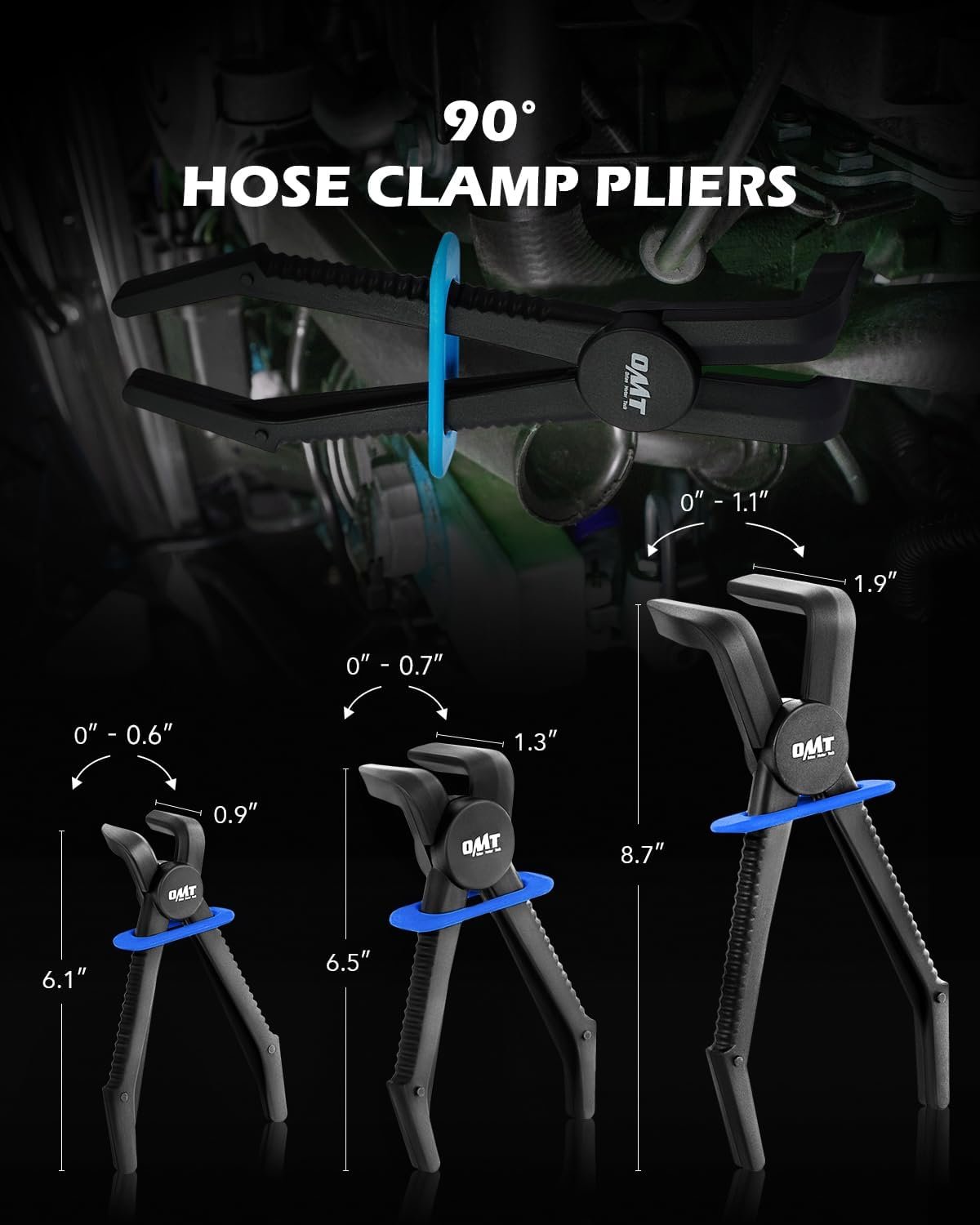 Orion Motor Tech 6-Piece Long Reach Hose Pinch Off Pliers Set for Flexible Brake, Fuel, Coolant Hoses Maintenance With Straight and 90° Options