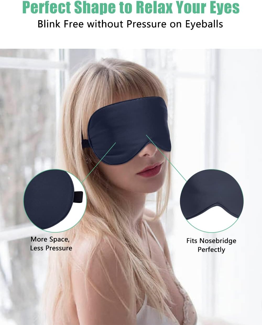 Silk Sleep Mask, 2 Pack 100% Real Natural Pure Silk Eye Mask with Adjustable Strap, Eye Sleeping Mask, BeeVines Eye Sleep Shade Cover for Summer Travel Reduces Puffy Eyes (Black & Blue)