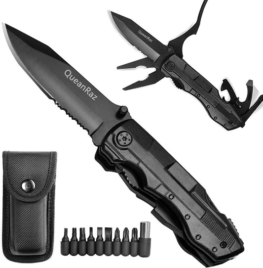 Folding Hunting Knife Multitool Pliers, Pocket Knife Gifts For Dad Men, Tactical Knife with Saw Knife Bottle Opener Screwdriver Perfect for Camping Outdoor Survival Hiking Household DIY, Tools For Men