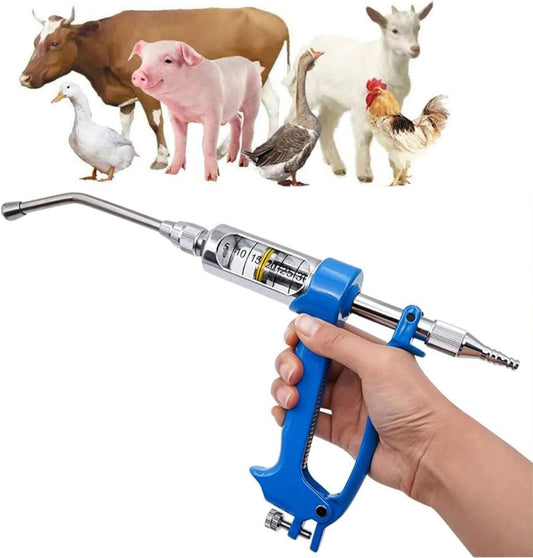 30ML Adjustable Veterinary Metal Feeding Gun, Continuous Drench Gun Continuous Dosing Device Veterinary Medicine Dispenser Husbandry Autonomous Feeding Tool, for Pig Cow, Sheep, Horse