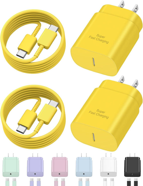 USB C Fast Charger,2 Pack Type C Fast Charger Wall Charger Super Fast Charging Block for Galaxy S24 S23 S22 S21 S20 Ultra S10 S9, Note 20 10 9, with 6ft USB C to Type C Cable 25W USB C Charger Adapter