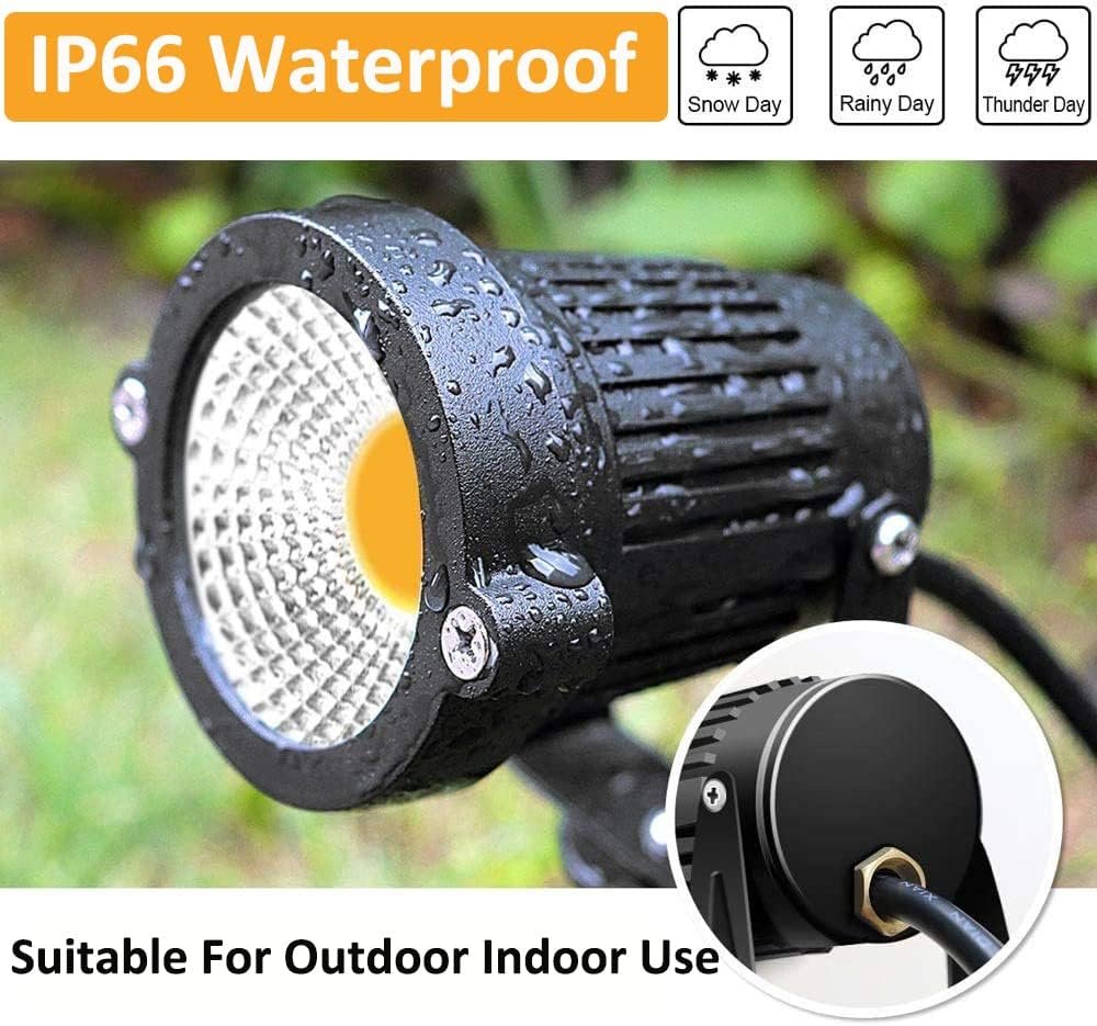 ZUCKEO 5W Outdoor Spotlight LED Landscape Lights 12V 24V Garden Lights with Spike Stand Low Voltage Lighting Waterproof for Garden, Yard, Lawn, Pathway, Driveway, Warm White (8 Pack)