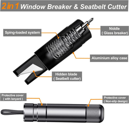 Window Breaker Seatbelt Cutter, Car Safety Hammer Glass Breaker and Seatbelt Cutter Car Emergency Escape Tool Kit Spring Type Glass Breaker Automotive Survival Tool for Land&Underwater (Black)