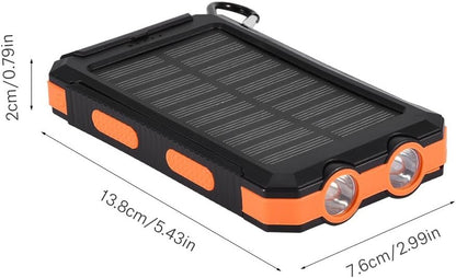 Solar Power Bank, Plastic + Silicone Material Long Use Time Charger Power Bank Great Workmanship with Compass for Travel for Outdoor Fast Charge for Sport(Black+Orange)