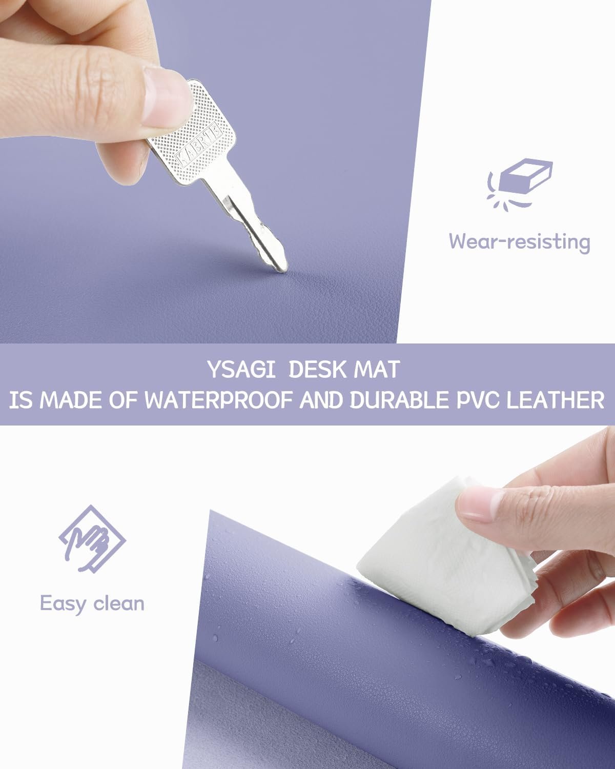 YSAGi Non-Slip Desk Pad,Mouse Pad,Waterproof Leather Desk Table Protector,Ultra Thin Large Desk Blotter, Easy Clean Laptop Desk Writing Mat for Office Work/Home/Decor(Lavender, 31.5" x 15.7")