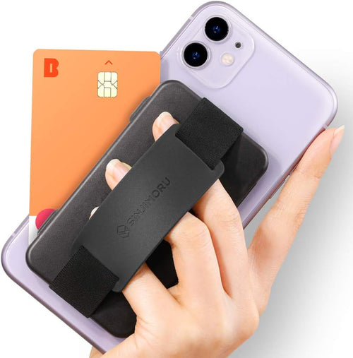 Sinjimoru Cell Phone Card Holder Wallet Case for Back of Phone, Secure Silicone Phone Stand. Card Zip 2 Black