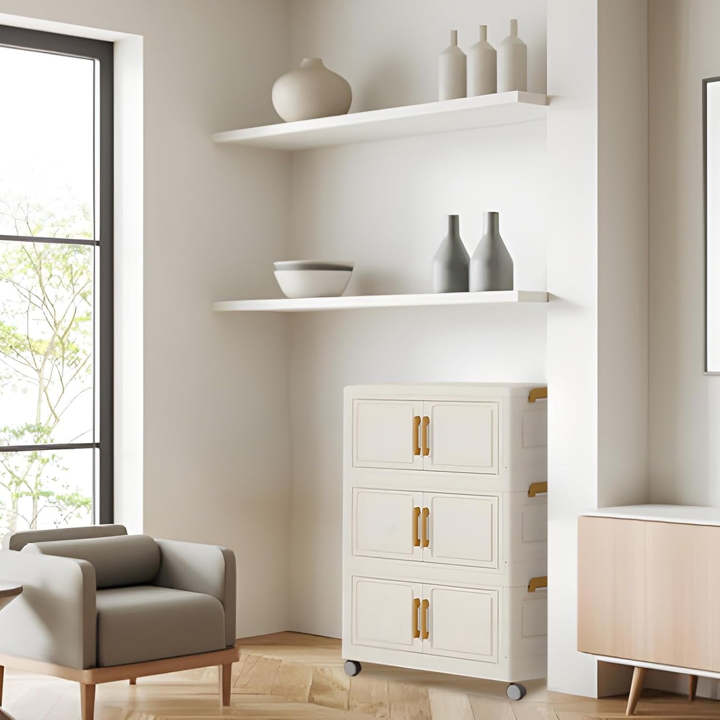 3 Tier Stackable Storage Bins with Lids, Storage Box-Closet Organizers with Wheels Heavy-Duty Collapsible Containers with Doors for Home Organization, Bedroom, Office, Dorm