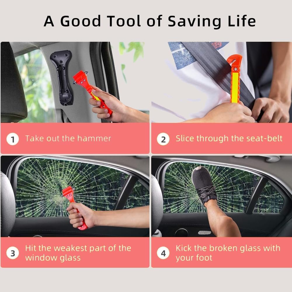 2 Packs Car Window Breaker with Whistles, Glass Window Breaker Seatbelt Cutter, Emergency Glass Hammer, Car Escape Tool, Window Punch Seatbelt Cutter, Life Rescue Tools Kit for Car, Bus