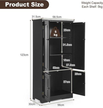KOMFOTTEU Tall Wooden Wardrobe, Vertical Wardrobe with Adjustable Shelves, Sideboard Organizer with Anti-tipping Device, Furniture for Bedroom, Bathroom, Living Room, 58.5 x 32 x 123 cm (Black)