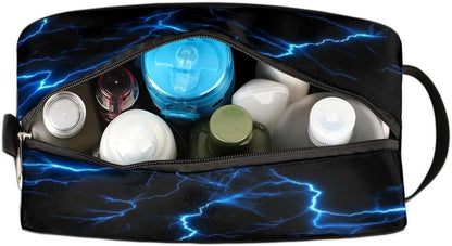 Blue Lightning Bolt Hanging Toiletry Bag,Travel Hygiene Kits for Boys Mens,Waterproof Makeup Carry-on Bags,Cosmetic Bag,TSA Approved Shave Dopp Kit for Toiletries Shower Bathroom Accessories Gifts,