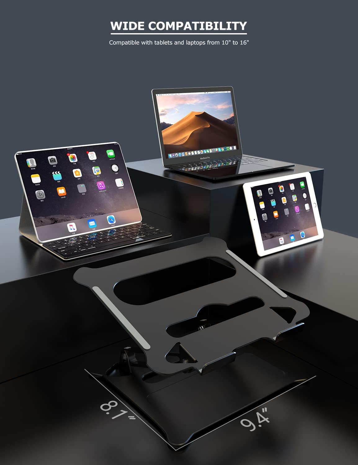 PHOCAR Laptop Riser Adjustable Laptop Stand Foldable Aluminum Portable Computer Stand Laptop Holder Compatible for MacBook,HP, Lenovo,Surface,Dell, ASUS, Laptops up to 17 Inch