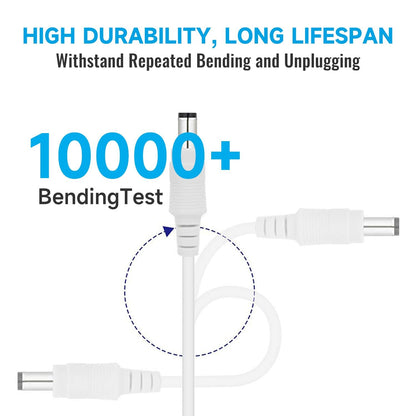 2 Pack 33ft 10M Power Extension Cable, 2PCS DC 12V 2.1mm x 5.5mm Power Adapter Extension Cord, Compatible with 12V DC Power Supply Adapter or Wall Charger for CCTV Security Camera(2Pack, White)