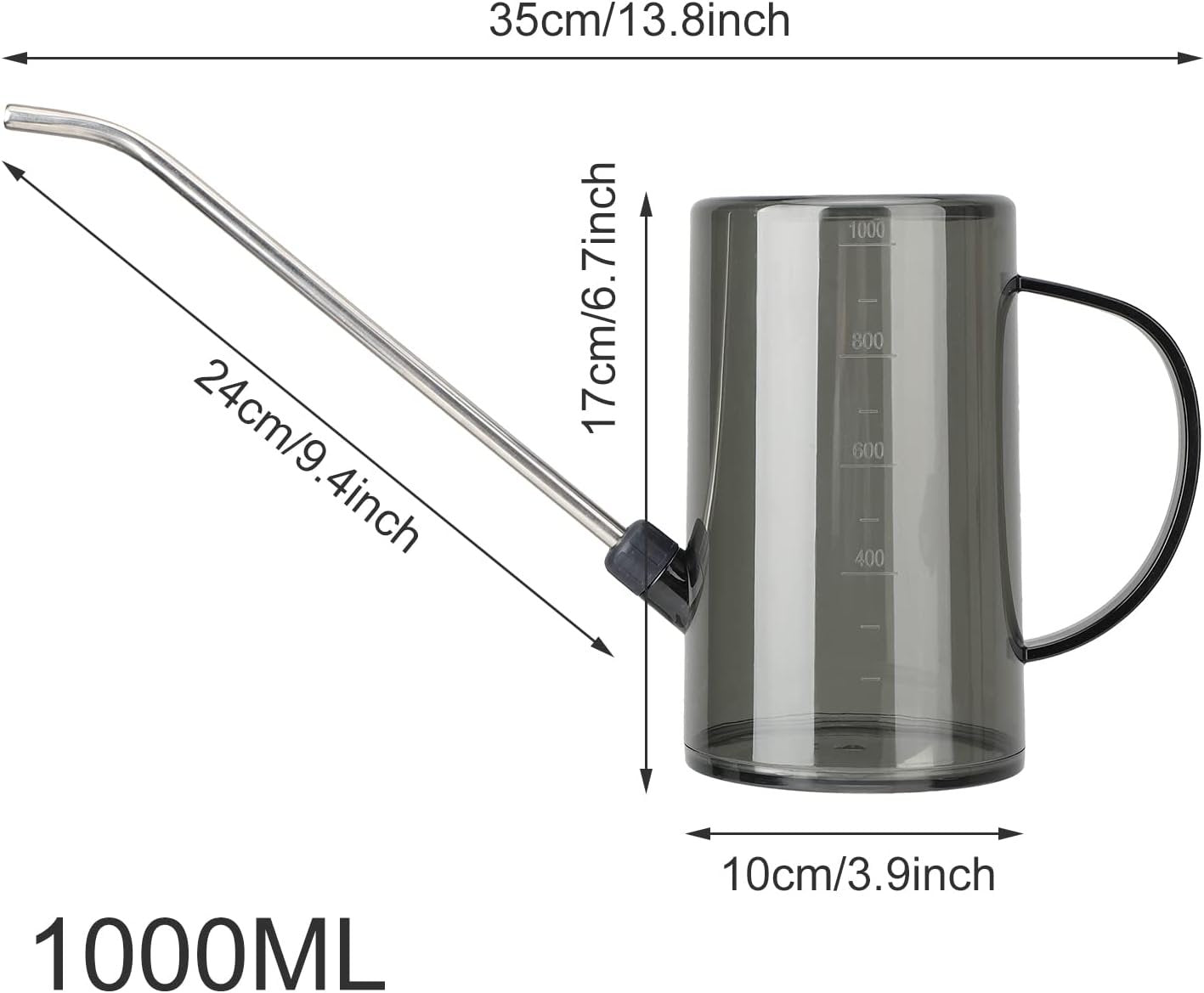 Yugust Long Mouth Watering Can, 1L Large Capacity Plastic Gardening Sprinkling Pot, Steel Long Mouth Garden Flowers Plants Watering Tool for Bonsai Succulents Cactus