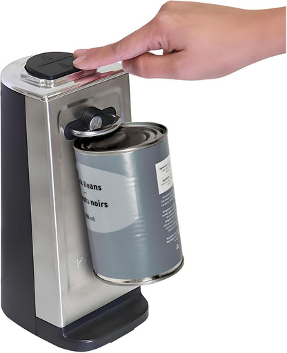 Kenmore Electric Can Opener - Extra-Tall, Smooth-Touch Side-Cut Blade, Safe Storage, Automatic Operation, Opens Regular & Pop-Top Cans, Camping Tool, Kitchen Gadget, Secure Grips, Black & Steel