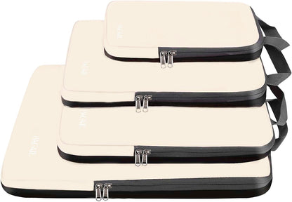 Bagail 4 Set Compression Packing Cubes Travel Expandable Packing Organizers(Beige)