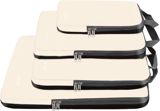 Bagail 4 Set Compression Packing Cubes Travel Expandable Packing Organizers(Beige)