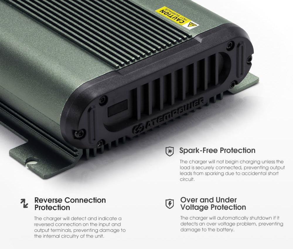 ATEM POWER 12V 25A DC to DC Battery Charger with Solar Input MPPT Controller for Lead Acid, AGM, Gel, Calcium, LiON Batteries, Multiple Protection Design On-Board Charger