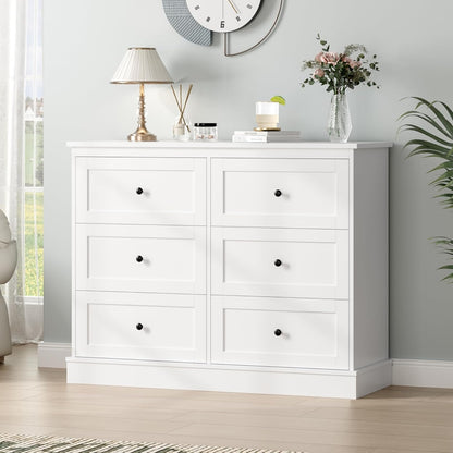 FOREHILL White Chest of Drawers with 6 Drawers, Wooden Bedroom Chest, Modern Style, Furniture with Drawers for Hallway, Bedroom, Living Room, Shipped in 2 Packages 108 x 40 x 87 cm