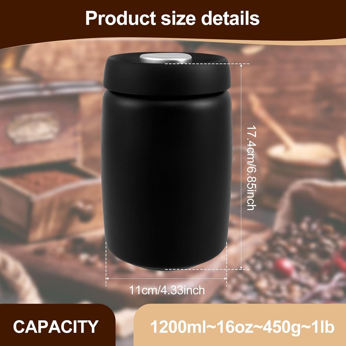 Coffee Vacuum Canister, 1200ml Stainless Steel Food Storage Container, Airtight Coffee Bean Container, Press Out Excess Air Preserve Food Freshness, Multi Use Coffee Canister for Cereal, Loose Tea