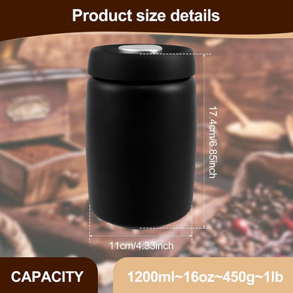 Coffee Vacuum Canister, 1200ml Stainless Steel Food Storage Container, Airtight Coffee Bean Container, Press Out Excess Air Preserve Food Freshness, Multi Use Coffee Canister for Cereal, Loose Tea