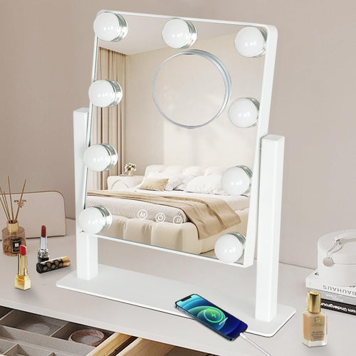 Depuley Makeup Mirror Vanity LED with 9Pcs Dimmable Light Bulbs, Lighted Makeup Mirror with Smart Touch Control, Hollywood Cosmetic Beauty Mirror, White
