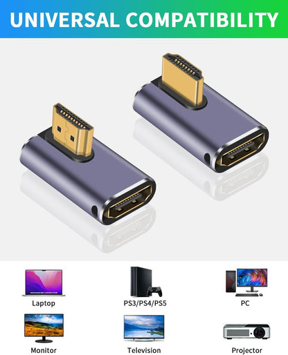 Duttek 8K 90 Degree HDMI Adapter, Left&Right Angle HDMI Adapter 48Gbps, UHD HDMI 2.1 Male to Female Extender with Support 8K@60hz HDMI Port for Video 3D HDR, Nintendo Switch 2Pack