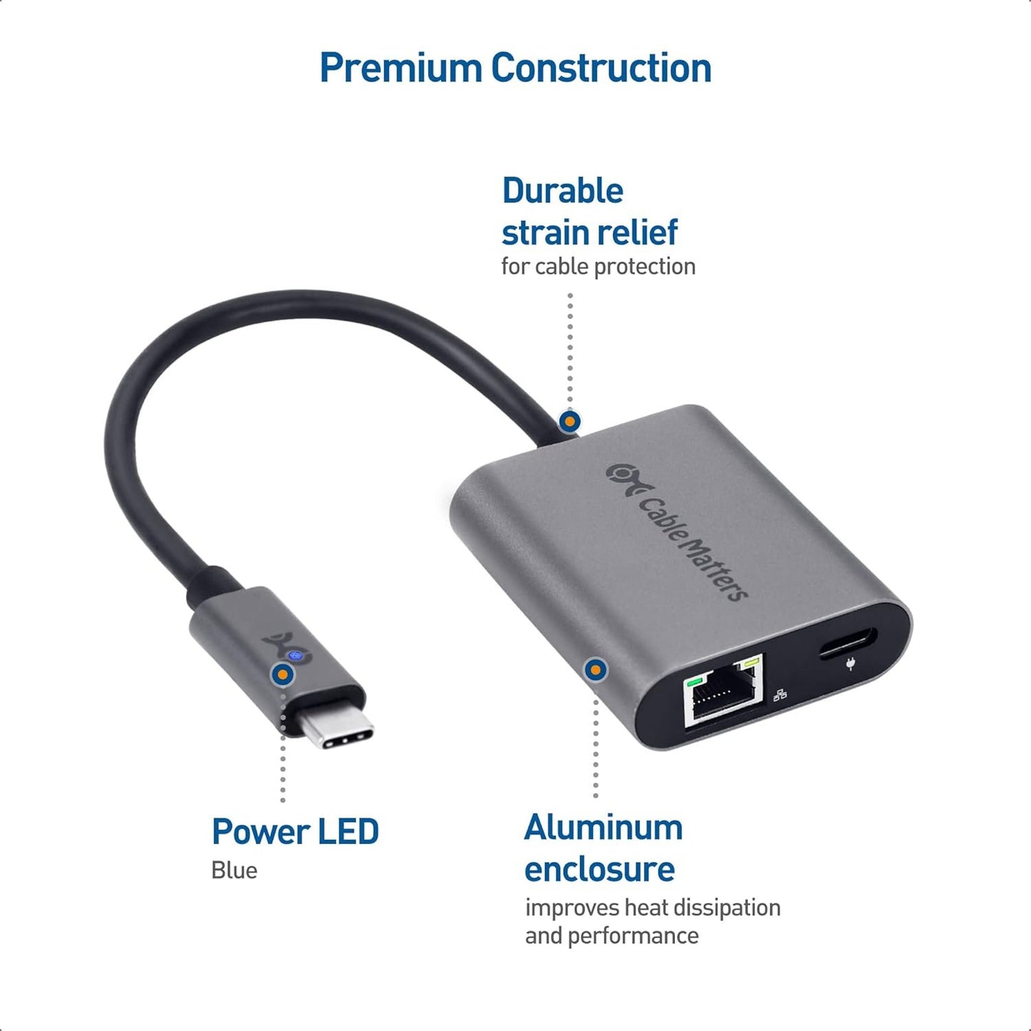 Cable Matters USB C to Ethernet Adapter 2.5 Gigabit with Charging 100W, USB C Hub 2.5gb Ethernet (2.5gbps Ethernet Port) - Compatible with MacBook Pro, iPad Pro, XPS, Microsoft Surface Pro