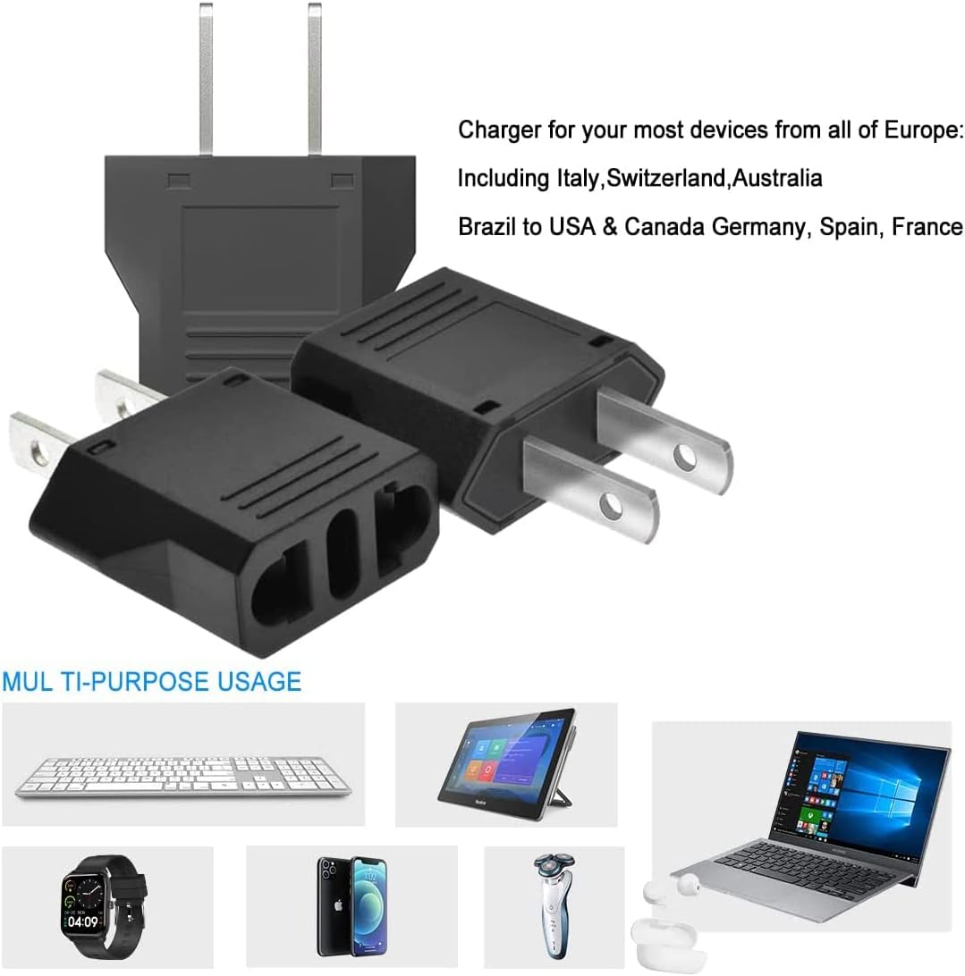Superpow 3pcs Travel Adapter for European Plug to American, Italian to USA, Universal for US/China/Japan/Canada/Mexico