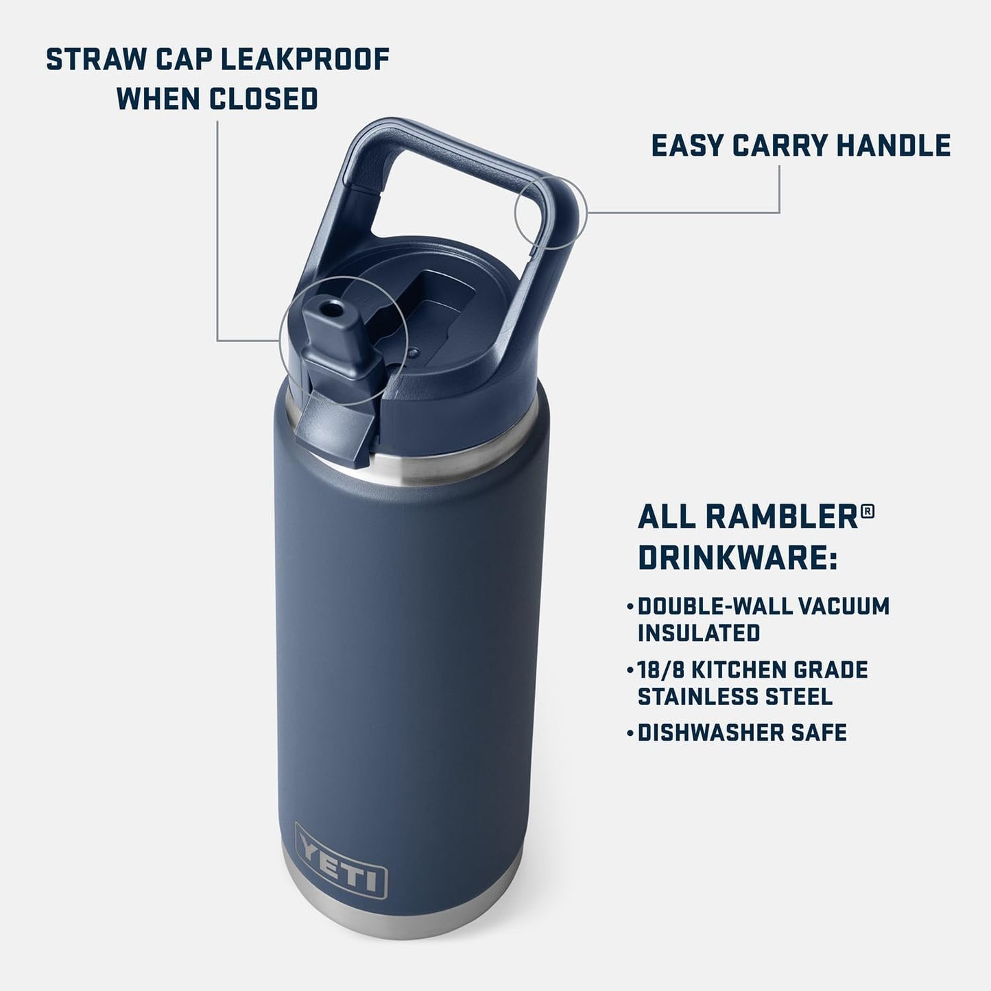 YETI Rambler 26 oz Bottle, Vacuum Insulated, Stainless Steel with Straw Cap, Wetlands Brown