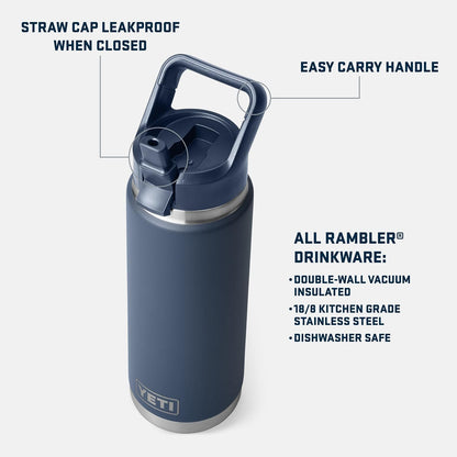 YETI Rambler 26 oz Bottle, Vacuum Insulated, Stainless Steel with Straw Cap, Wetlands Brown