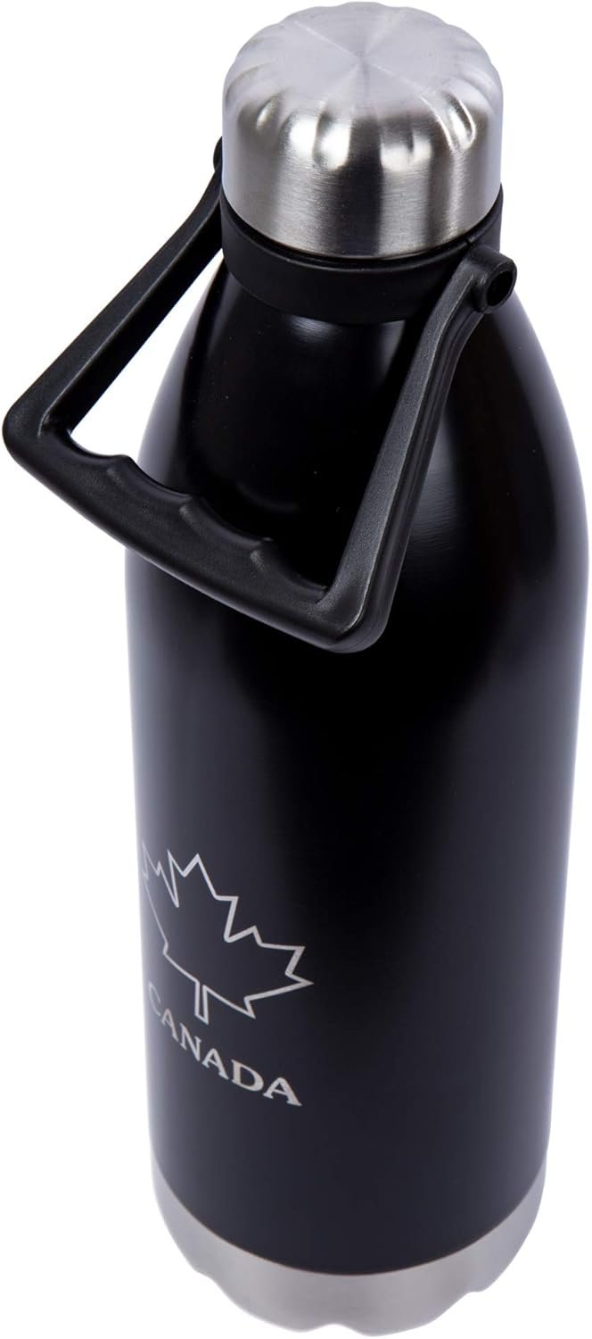 PURE Insulated Water Bottle, 1.5 L, Black - Large Canada Stainless Steel Metal Vacuum Thermal Leak Proof Water Bottles with Handle for Sports, Travel, Home and Office