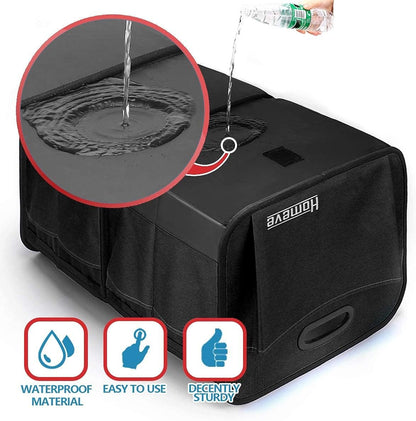 Homeve 2 Pack Trunk Organizer for Car, Reinforced Handles, Collapsible Multi-Compartment Car Organizers, Foldable and Waterproof, 600D Oxford Polyester, Suitable for Any Car, SUV, Mini-Van, Black