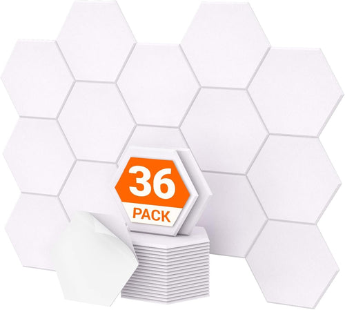 36 Pack Sound Proof Panels with Self-adhesive, TONOR High Density Hexagon Acoustic Wall Panels, Soundproofing Panels for Recording, Podcasting, Home Office, Streaming, 12"x 10"x 0.4",White