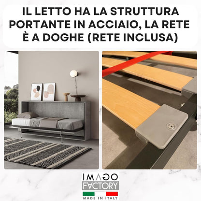 IMAGO FACTORY Kendo Single – Folding Single Bed (L.200 P.106 H.97) Horizontal Fold-Out Bed 100% Made in Italy, Concealed Beds (Mattress, Concrete)