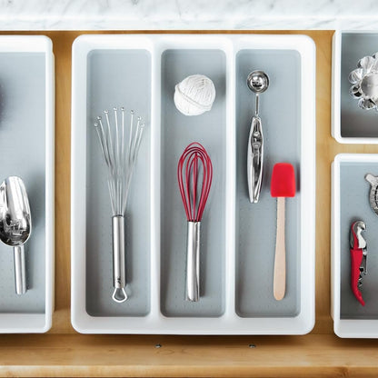 Madesmart Classic 3-Compartment Plastic Utensil Tray for Drawers, Multipurpose Storage Tray Drawer Organizer, White