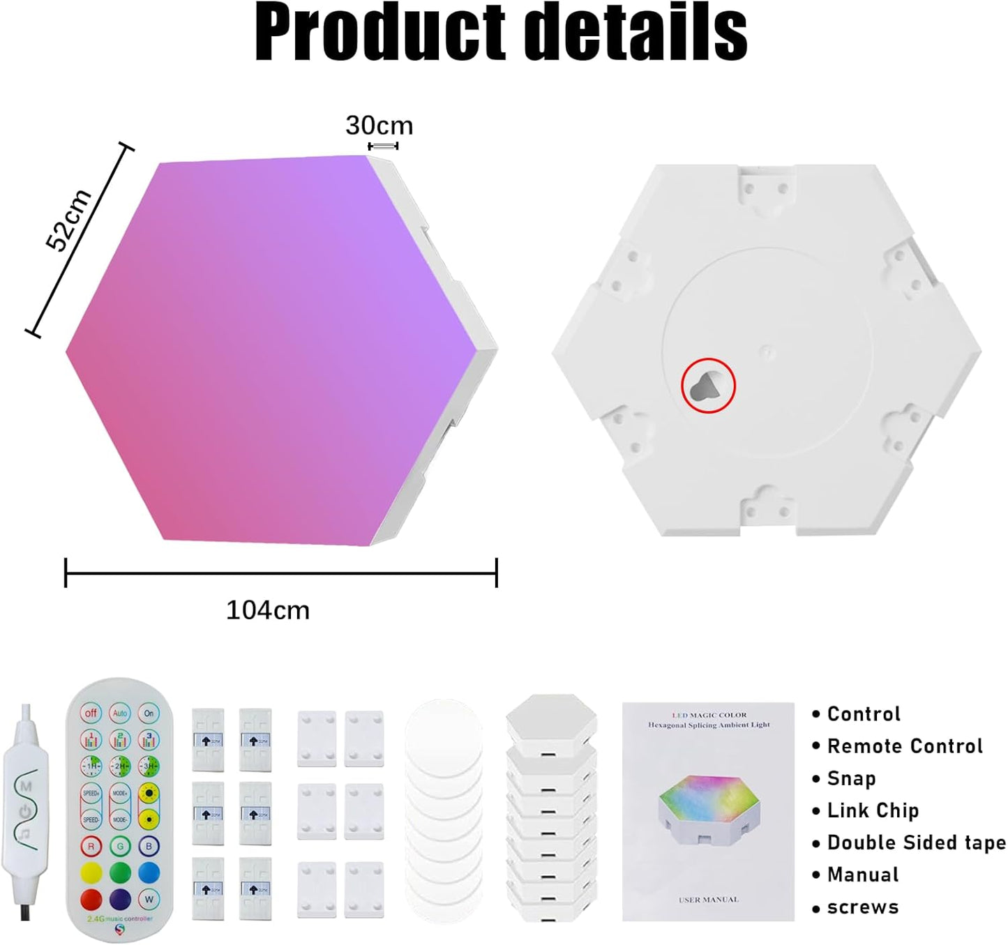 Hexagon Gaming Wall Light 10 Pieces Hexagon RGB Panel - Hexagon Honeycomb Wall Light Music Sync Decoration Hexa Wall Lighting Smart Hexagonal Gamer Room Decoration Modular Lamp