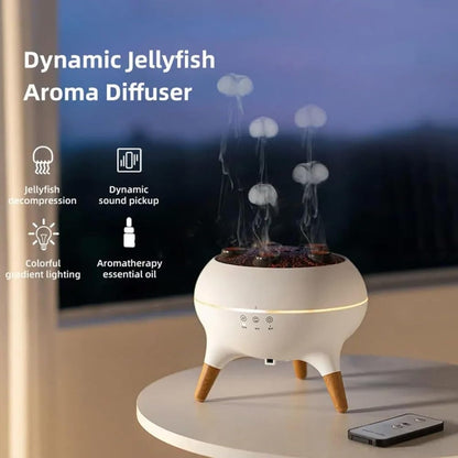 Newmelo Jellyfish Diffuser, Dynamic Jellyfish Air Humidifier, Diffuser with Sound-Activated Mist Show, Creative Jellyfishs Design Air Humidifier, with 7 Colors Led Lights and Remote Control (2Pcs)