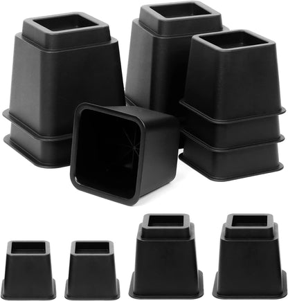 Swpeet 8Pcs Adjustable Bed Risers, Black Stackable Bed Frame Risers, 4 Large and 4 Small Bed Height Risers, Elevation in Heights 3, 5 or 8 Inch, Heavy-Duty Furniture Riser for Table, Couch and Chair