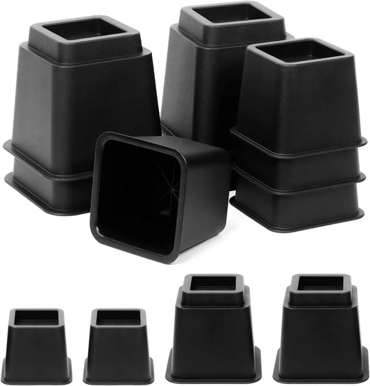 Swpeet 8Pcs Adjustable Bed Risers, Black Stackable Bed Frame Risers, 4 Large and 4 Small Bed Height Risers, Elevation in Heights 3, 5 or 8 Inch, Heavy-Duty Furniture Riser for Table, Couch and Chair