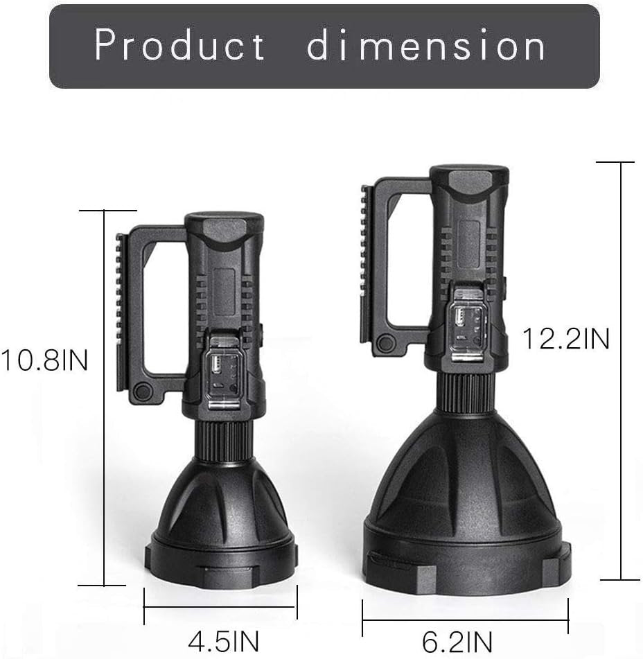 Hunting friends Super Bright Rechargeable Spotlight, Handheld Tactical Flashlight 4 Modes High Power Portable Waterproof LED Searchlight USB Output P90 Camping Torch for Outdoor (P90-Large Size)