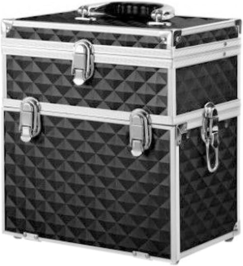 Costcom Portable Beauty Cosmetic Carry Case Makeup Diamond Organisation Box w/Mirror 2-Tier Detachable Beauty Case for Makeup Artists, Travel, Jewelry Storage (Black)