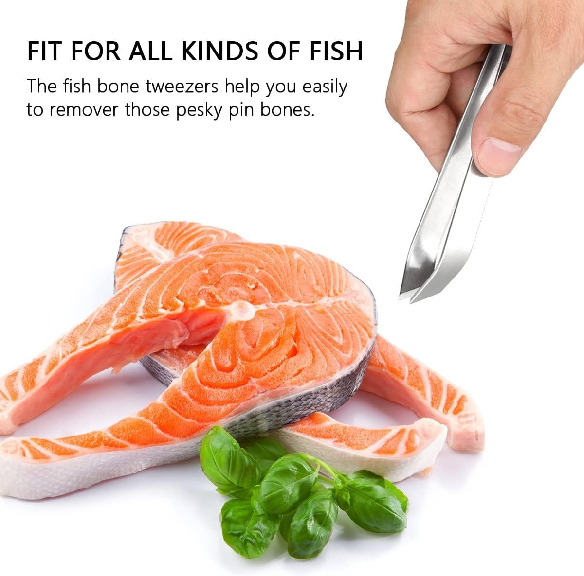 2 Pcs Fish Bone Tweezers Stainless Steel Flat and Slant Fish Bone Pliers Professional Fish Tweezers, Kitchen Seafood Tool(4.6")