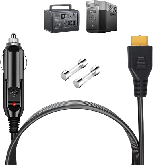 12V/24V XT60 Car Charger Suitable for Ecoflow Delta/River, Bluetti EB55, Anker XT60 and 757/767 connectors Solar Power Plants, Compatible with Ecoflow Wave 2 Cigarette Lighter Cables