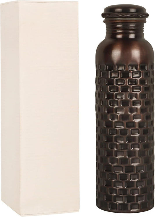 JYPR 100% Pure Copper Water Bottle, Leak-proof Seal, 32 oz Capacity - Handcrafted Antique Finished - Ayurvedic Copper Vessel Drinkware For Health Benefits - Perfect for Yoga, Gym, or Travel
